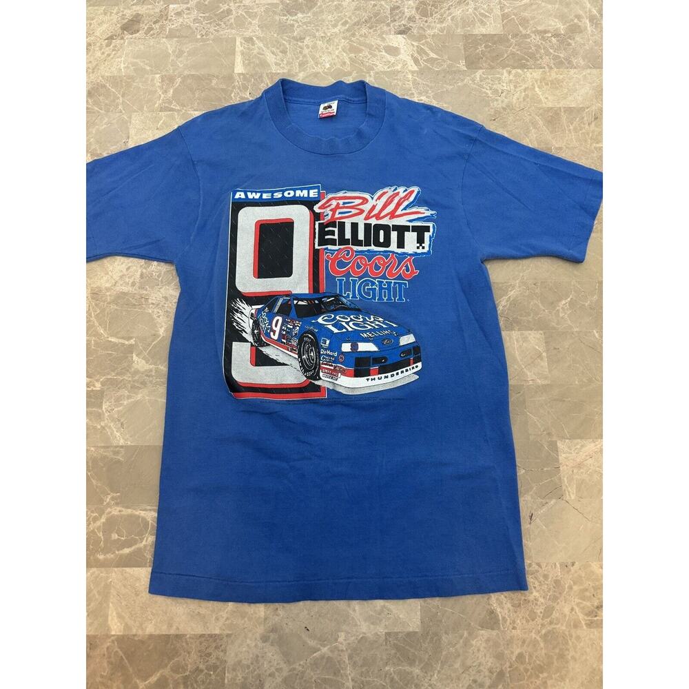 Vintage Bill Elliott Nascar T-Shirt Racing Mens Awesome Coors Light Large Blue